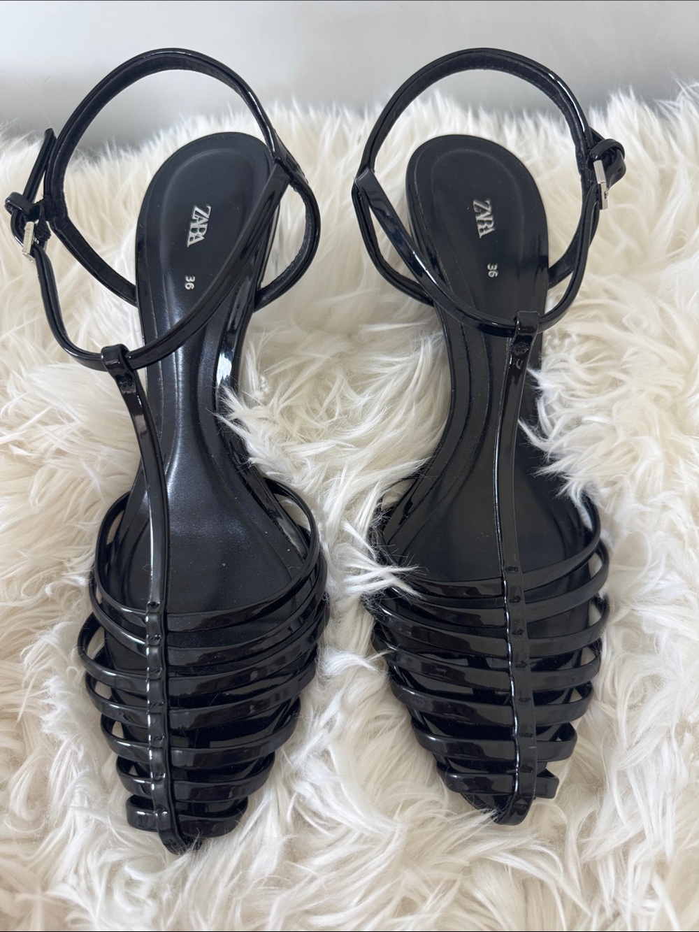 Zara Glossy Black Strappy Jelly Sandals
